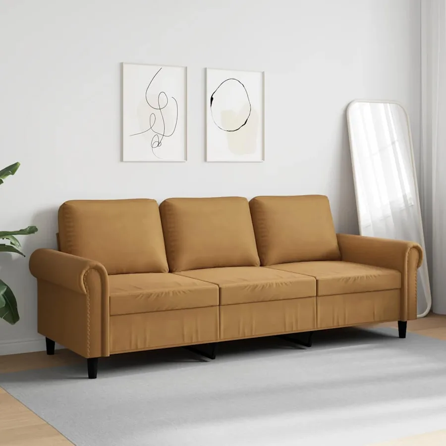 Canapé à 3 places Marron 180 cm Velours - 3
