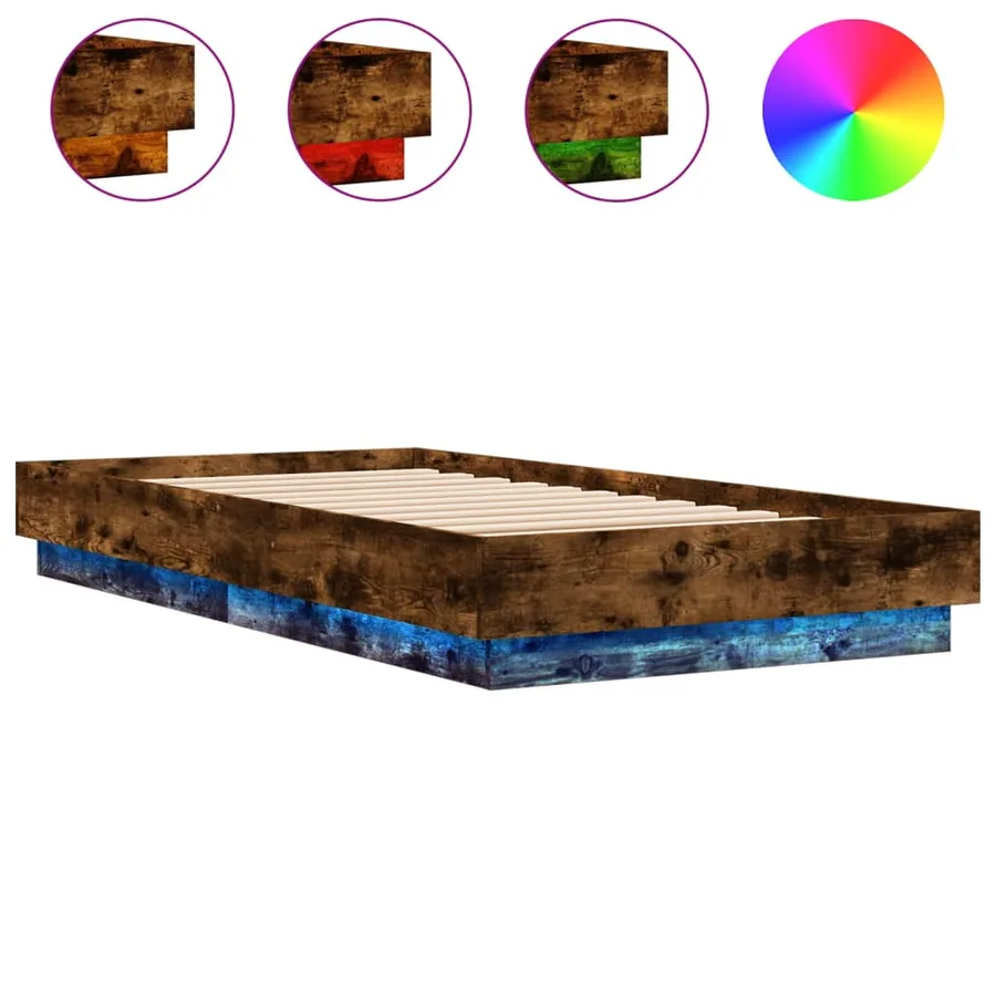 Cadre de lit sans matelas avec lumières LED chêne fumé 90x190cm - 2
