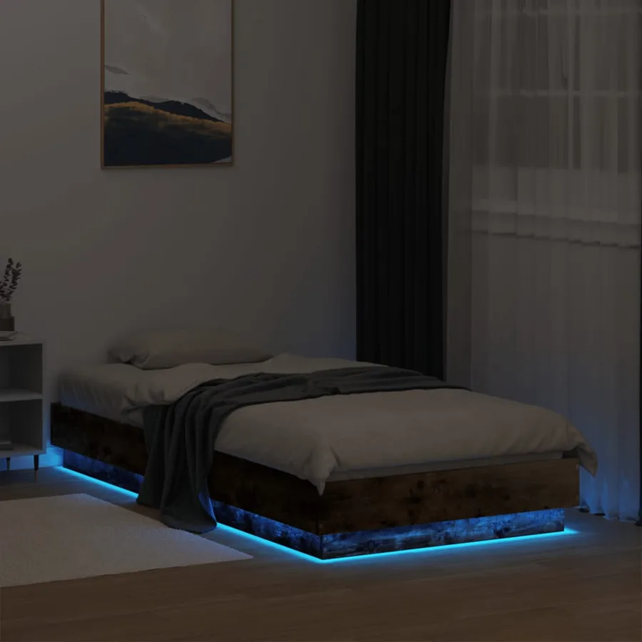 Cadre de lit sans matelas avec lumières LED chêne fumé 90x190cm - 5