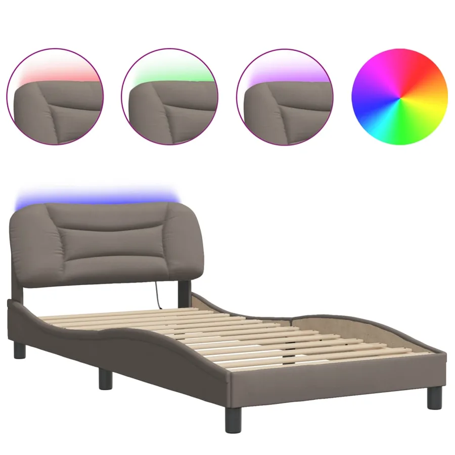 Cadre de lit avec LED sans matelas Hvar taupe 100x200 cm tissu - 2