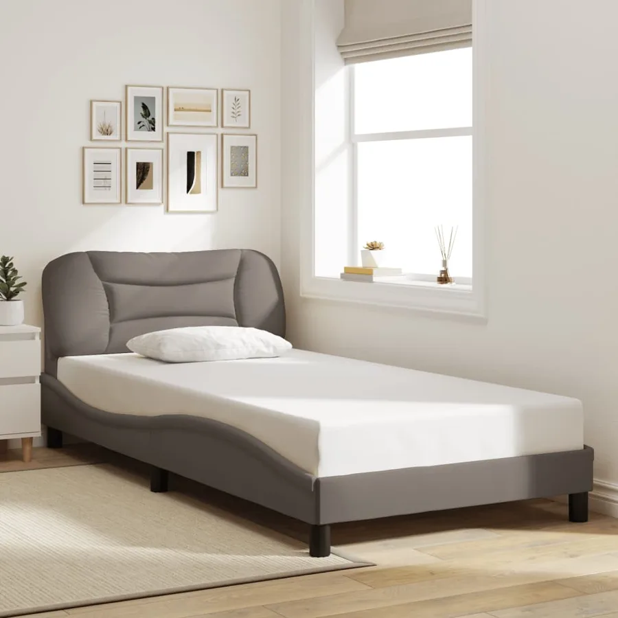 Cadre de lit avec LED sans matelas Hvar taupe 100x200 cm tissu - 4