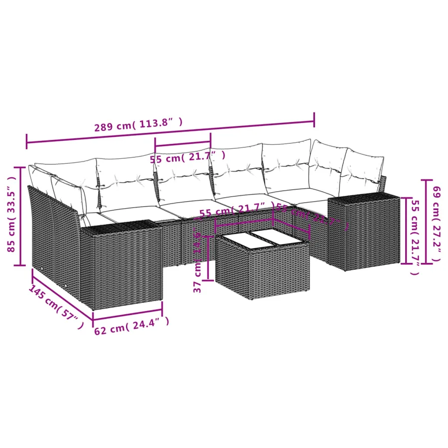 Salon de jardin avec coussins 8 pcs beige résine tressée - 3