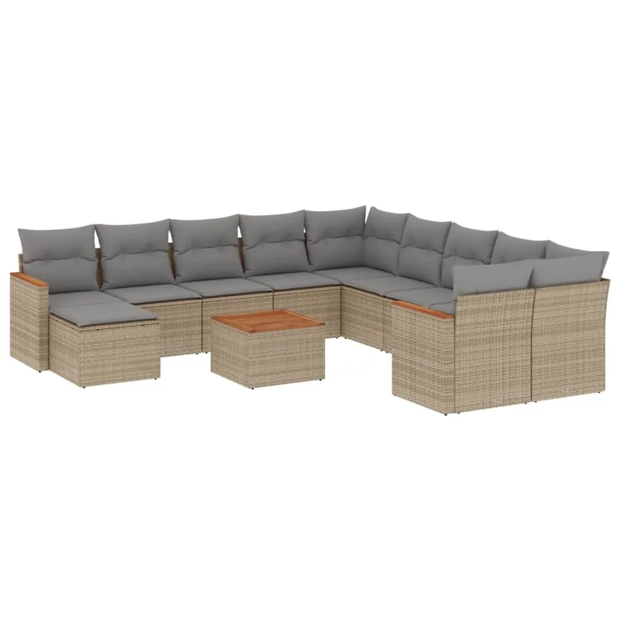 Salon de jardin avec coussins 12 pcs beige résine tressée - 2