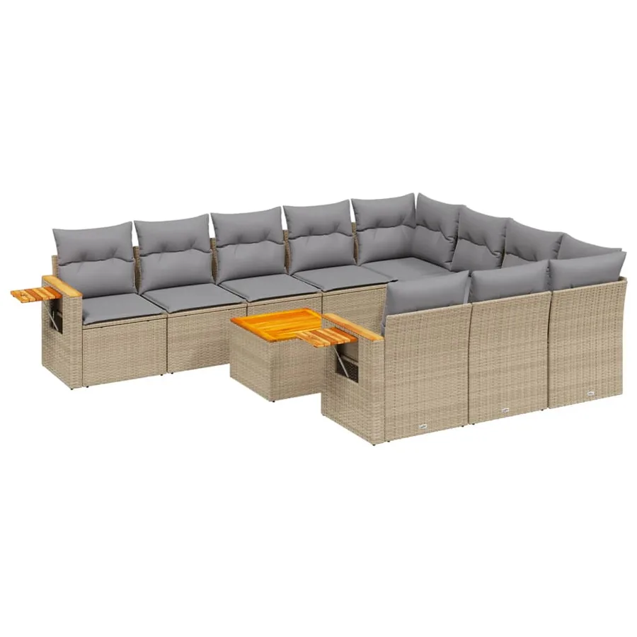 Salon de jardin 11 pcs avec coussins beige résine tressée - 2