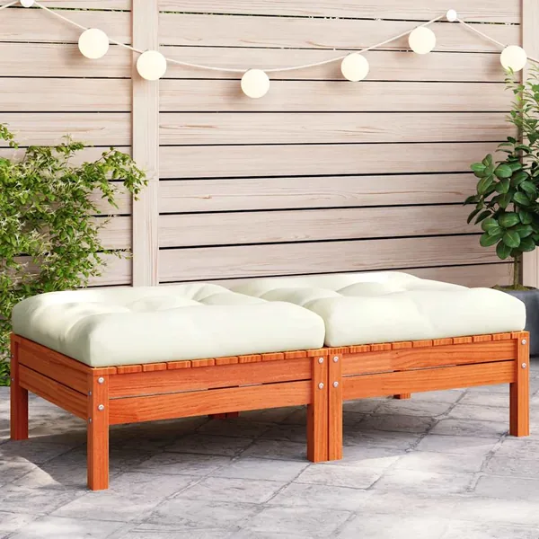 Repose-pieds de jardin avec coussins 2 pcs bois massif pin