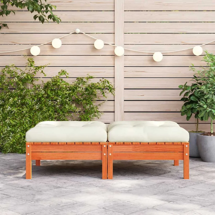 Repose-pieds de jardin avec coussins 2 pcs bois massif pin - 3