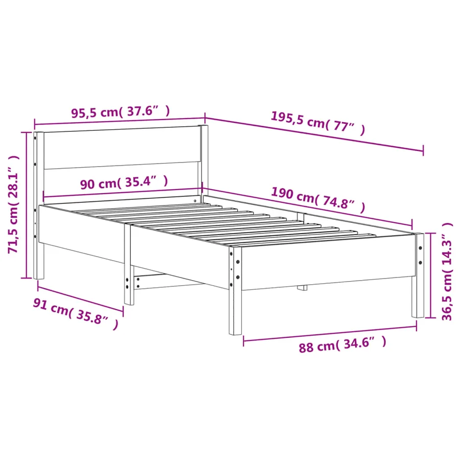 Cadre de lit sans matelas 90x190 cm bois de pin massif - 9