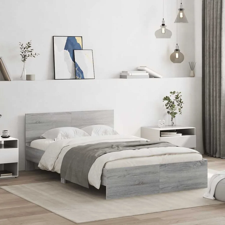 Cadre de lit avec tête de lit et LED sonoma gris 120x200 cm - 4