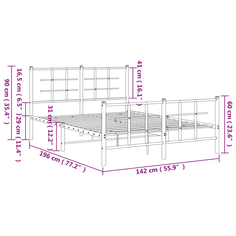 Cadre de lit métal sans matelas avec pied de lit noir 135x190cm - 10