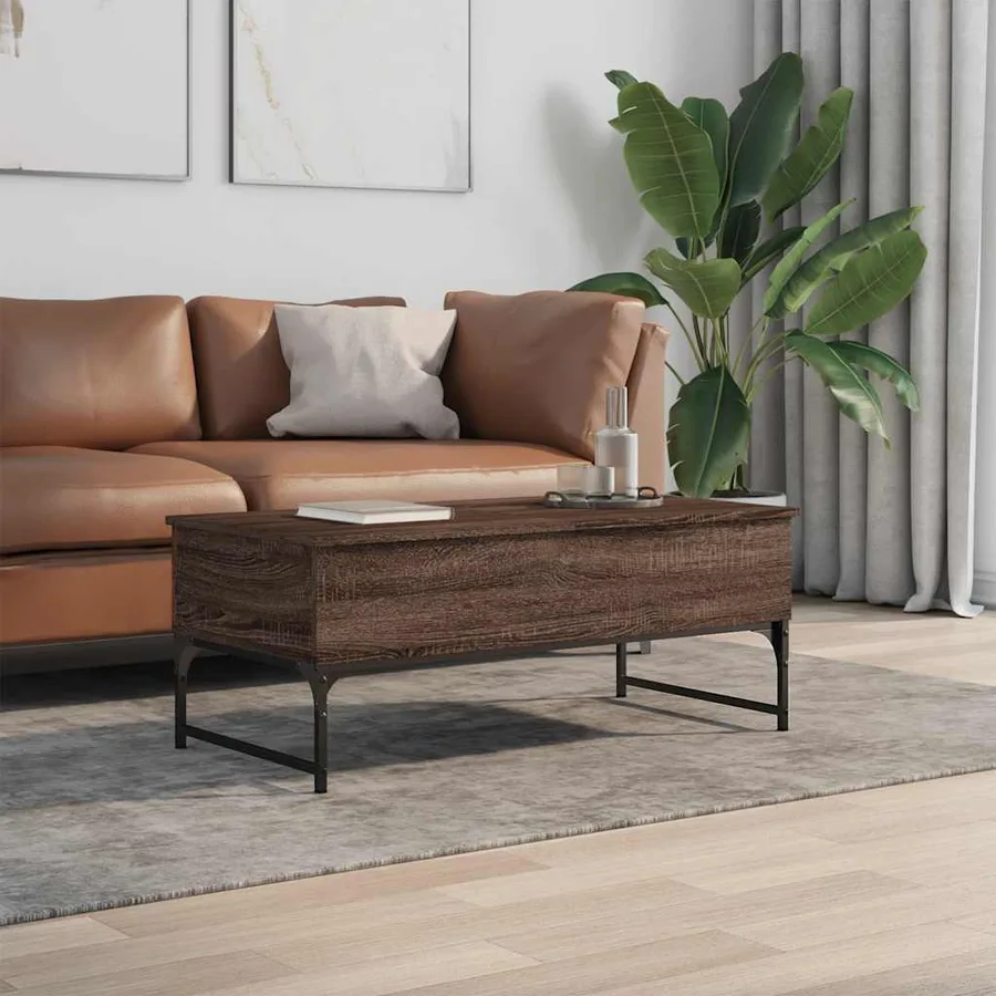 Table basse chêne marron 100x50x40cm bois d'ingénierie et métal - 3
