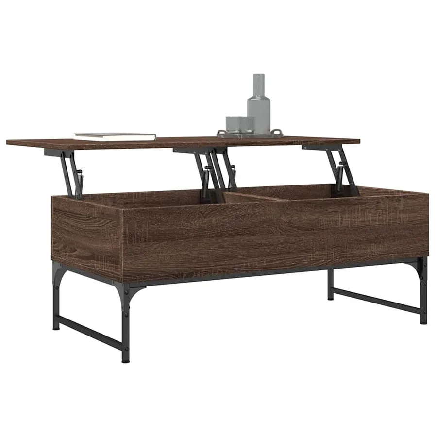 Table basse chêne marron 100x50x40cm bois d'ingénierie et métal - 4
