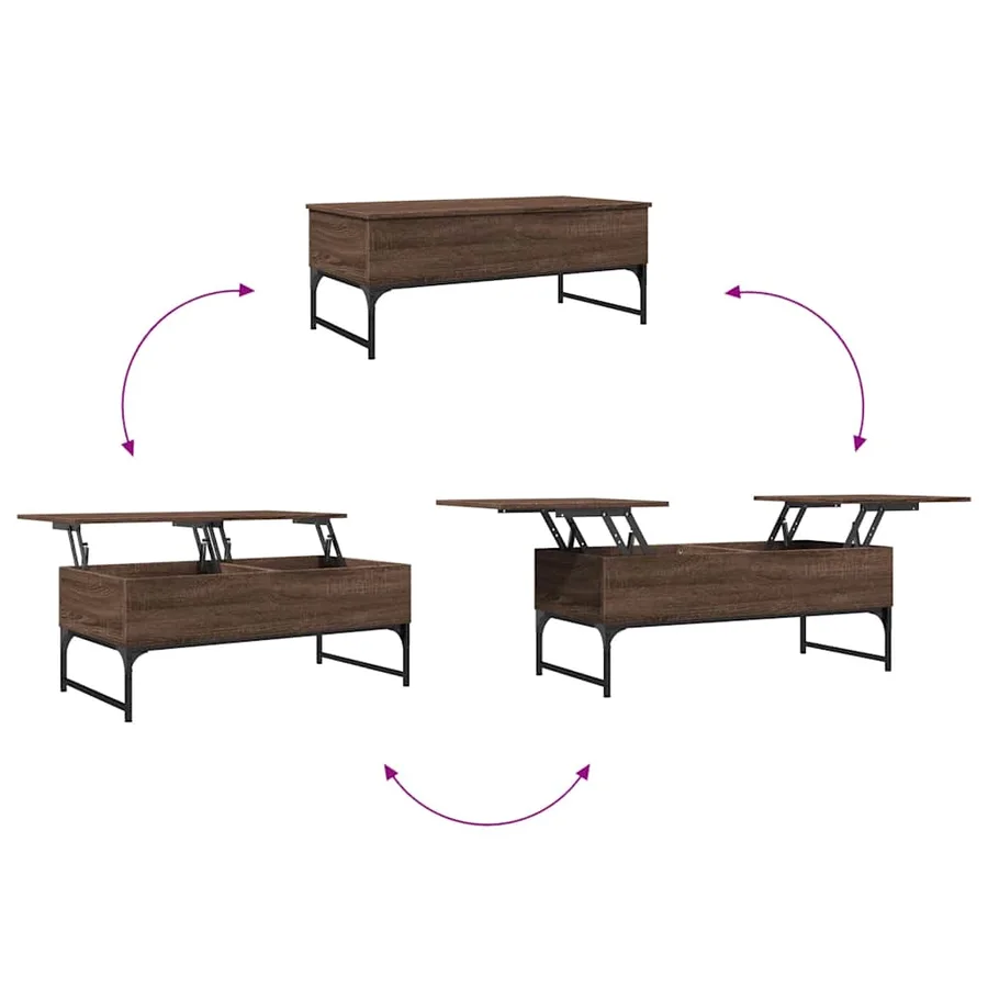 Table basse chêne marron 100x50x40cm bois d'ingénierie et métal - 8