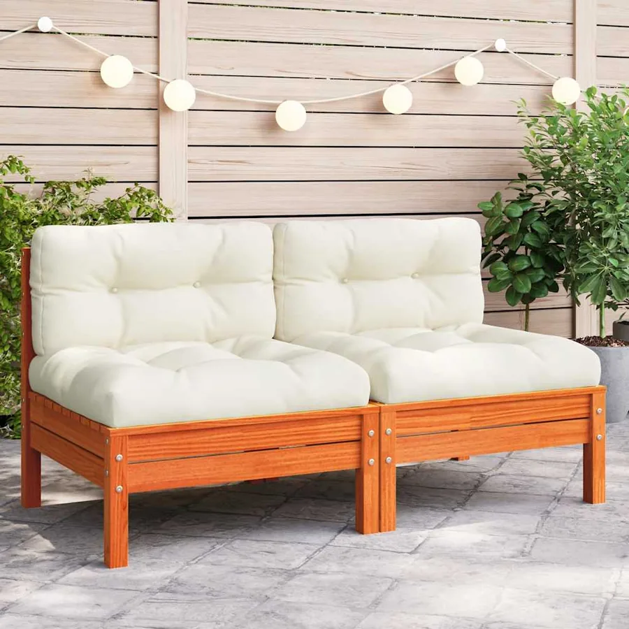 Canapé jardin sans accoudoirs coussins cire marron massif pin