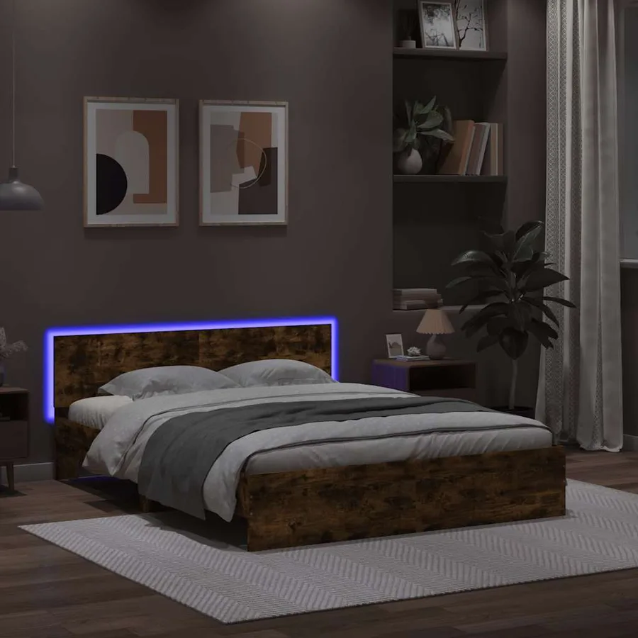 Cadre de lit avec LED sans matelas chêne fumé 160x200 cm - 4