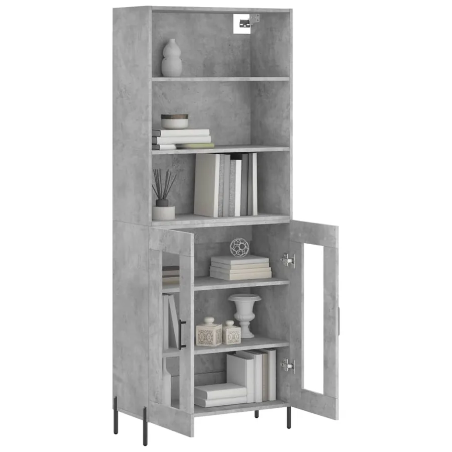 Buffet haut Gris béton 69,5x34x180 cm Bois d'ingénierie - 3