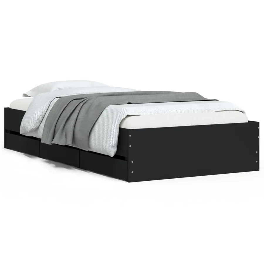 Cadre de lit avec tiroirs sans matelas noir 75x190 cm - 2