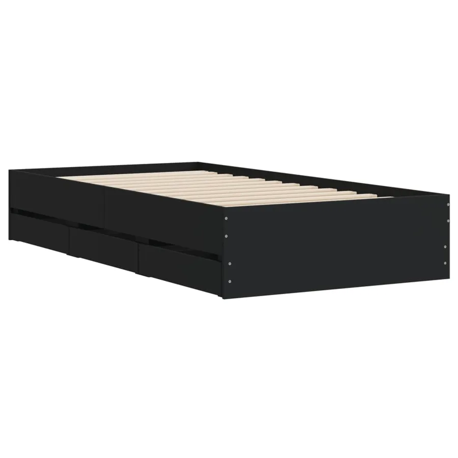 Cadre de lit avec tiroirs sans matelas noir 75x190 cm - 4