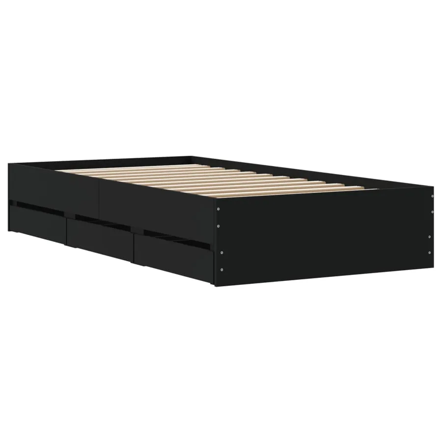 Cadre de lit avec tiroirs sans matelas noir 75x190 cm - 8