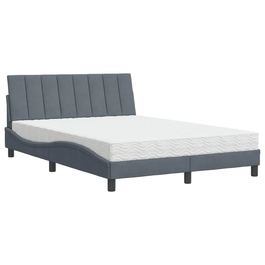 Lit avec matelas Hanko gris foncé 140x190 cm velours - 2