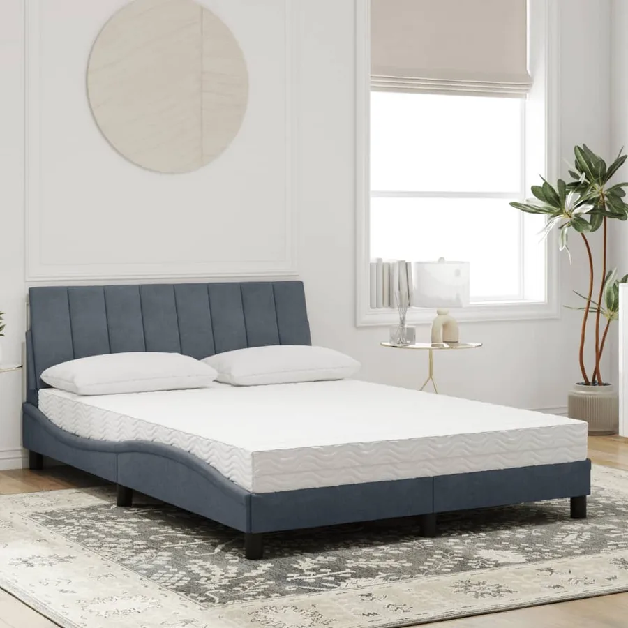 Lit avec matelas Hanko gris foncé 140x190 cm velours - 3