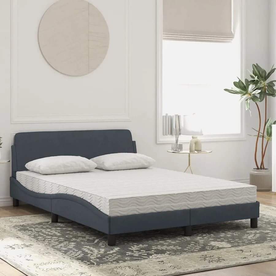 Lit avec matelas Dover gris foncé 140x190 cm velours - 3