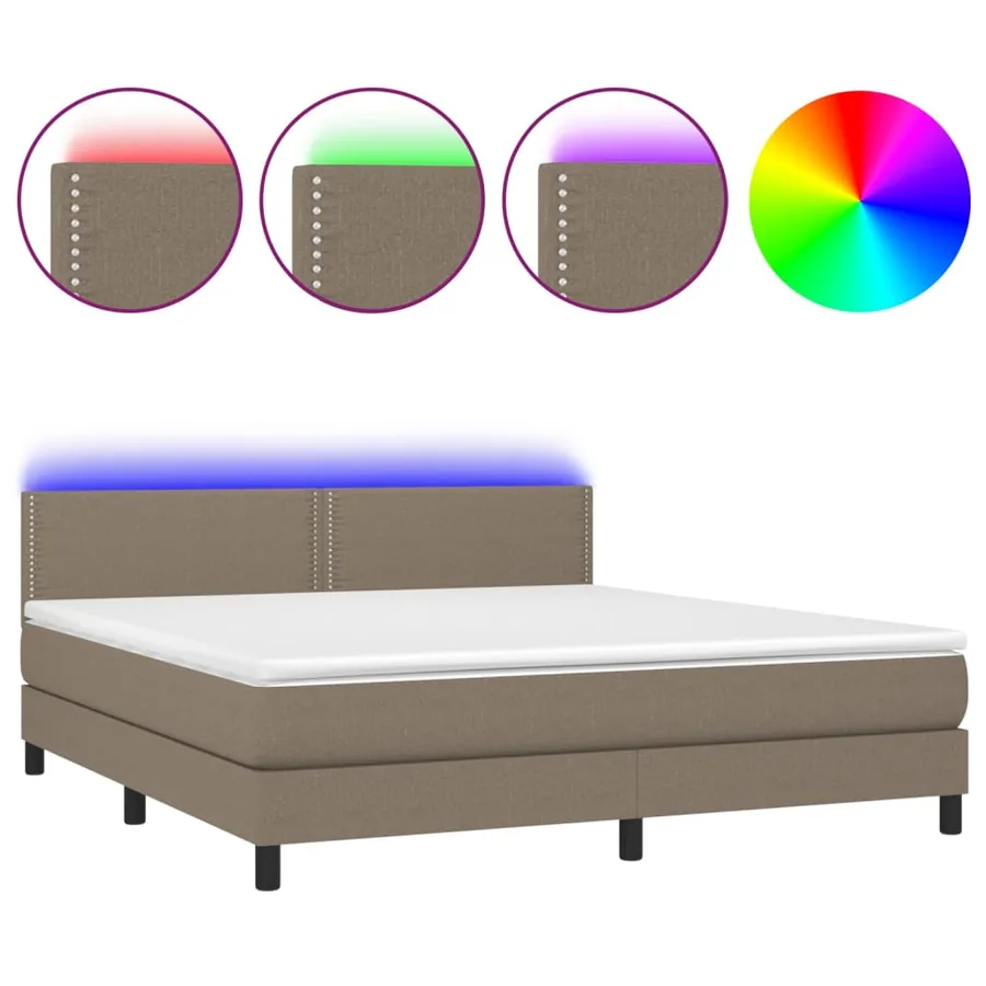 Sommier à lattes de lit avec matelas LED Taupe 180x200 cm Tissu - 2