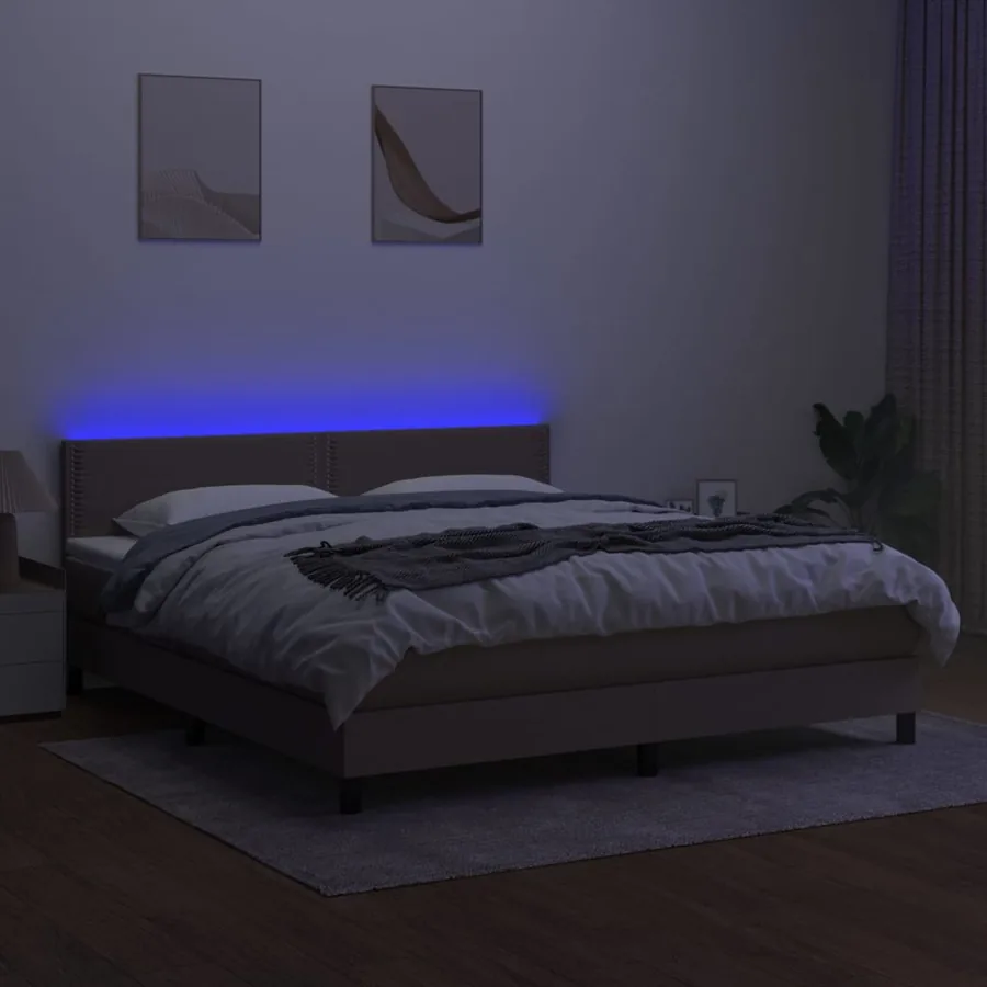 Sommier à lattes de lit avec matelas LED Taupe 180x200 cm Tissu - 4