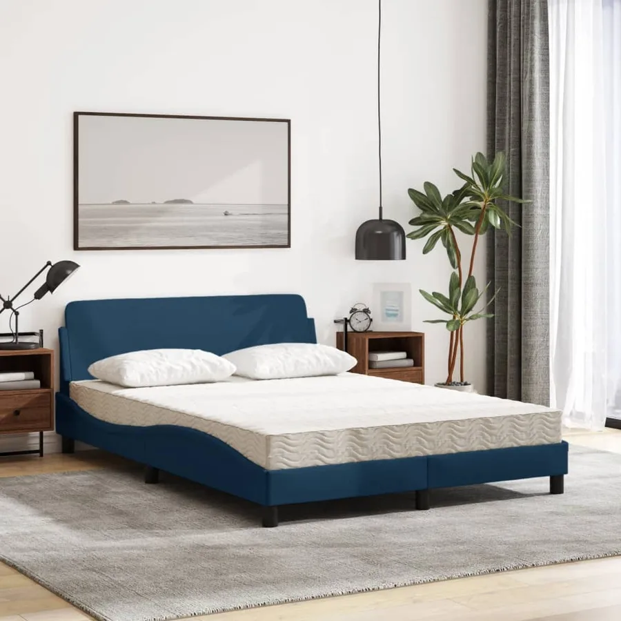 Lit avec matelas Dover bleu 140x190 cm tissu - 3
