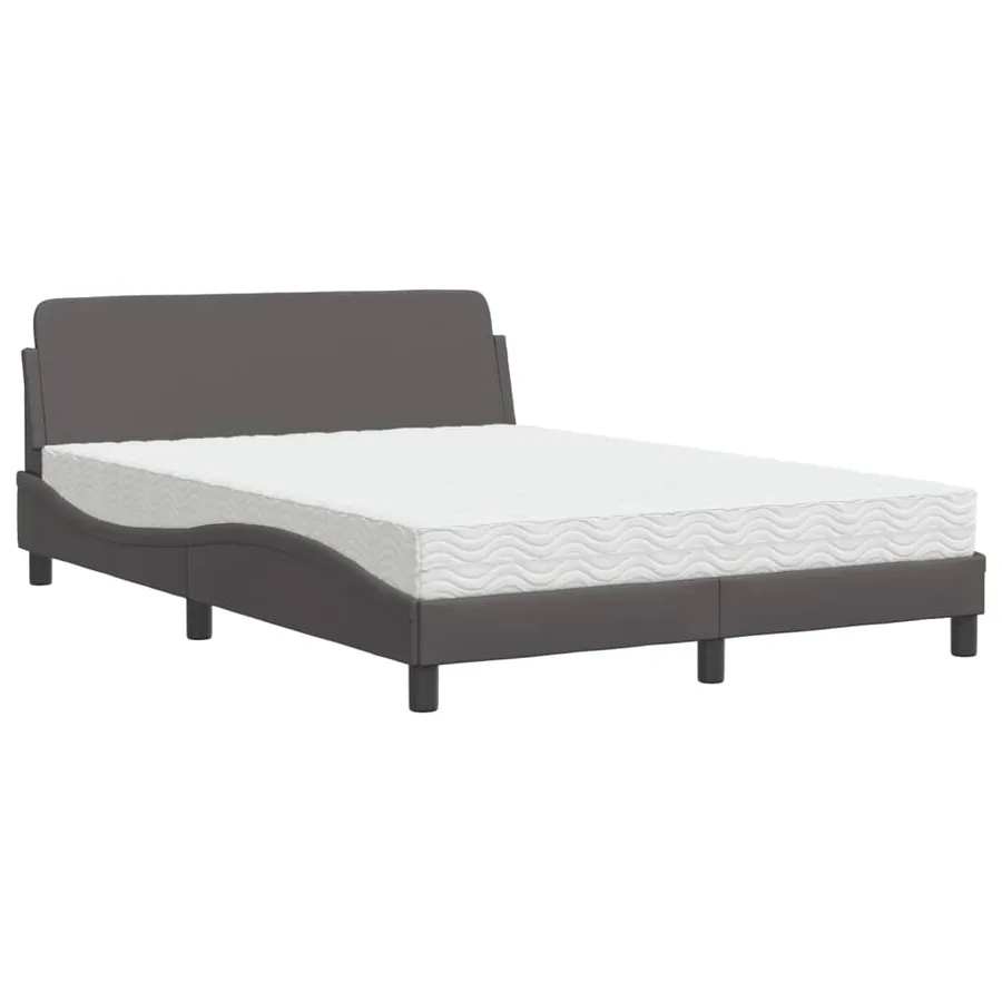 Lit avec matelas Dover gris 140x190 cm similicuir - 2