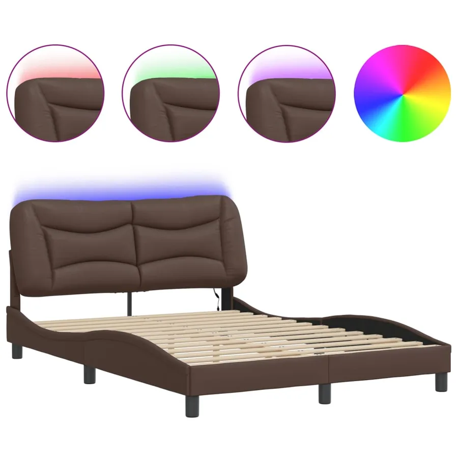 Cadre de lit avec LED sans matelas Hvar marron 140x190 cm - 2