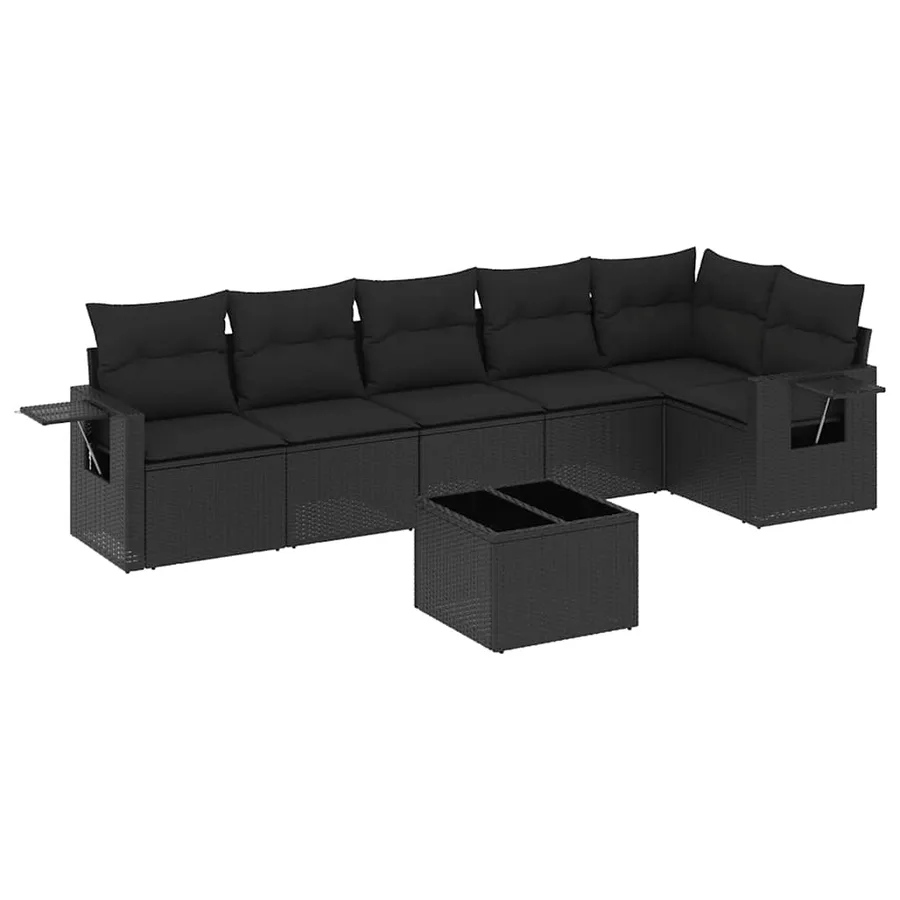 Salon de jardin 7 pcs avec coussins noir résine tressée 55 x 62 x 69 cm - 60,8 kg - 2