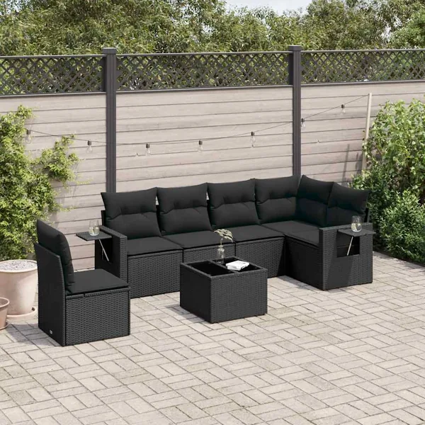 Salon de jardin 7 pcs avec coussins noir résine tressée 55 x 62 x 69 cm - 60,8 kg