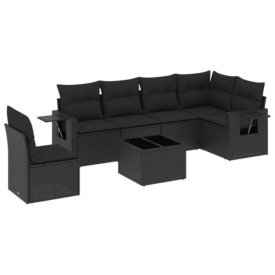Salon de jardin 7 pcs avec coussins noir résine tressée 55 x 62 x 69 cm - 60,8 kg - 2
