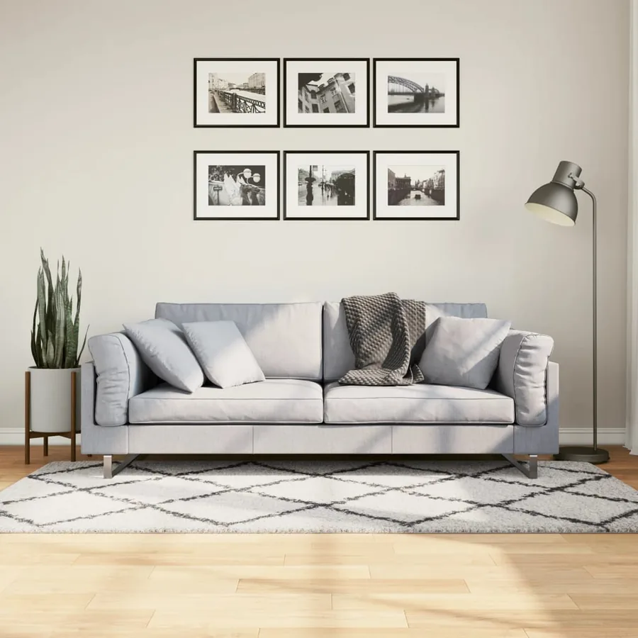 Tapis shaggy à poils longs moderne crème et noir 100x200 cm