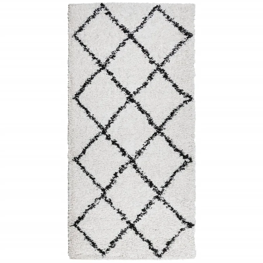 Tapis shaggy à poils longs moderne crème et noir 100x200 cm - 2