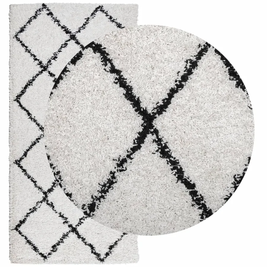 Tapis shaggy à poils longs moderne crème et noir 100x200 cm - 3