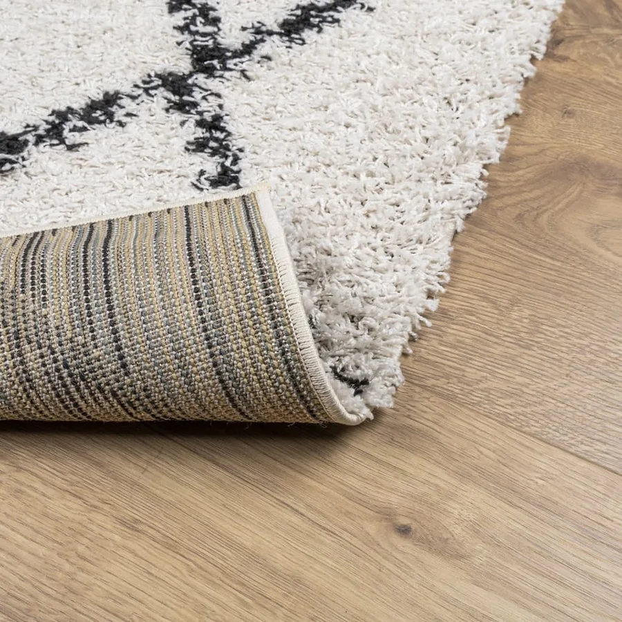 Tapis shaggy à poils longs moderne crème et noir 100x200 cm - 5