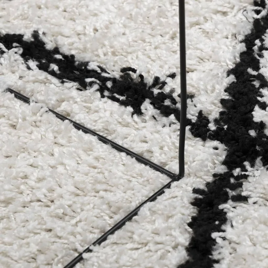Tapis shaggy à poils longs moderne crème et noir 100x200 cm - 8