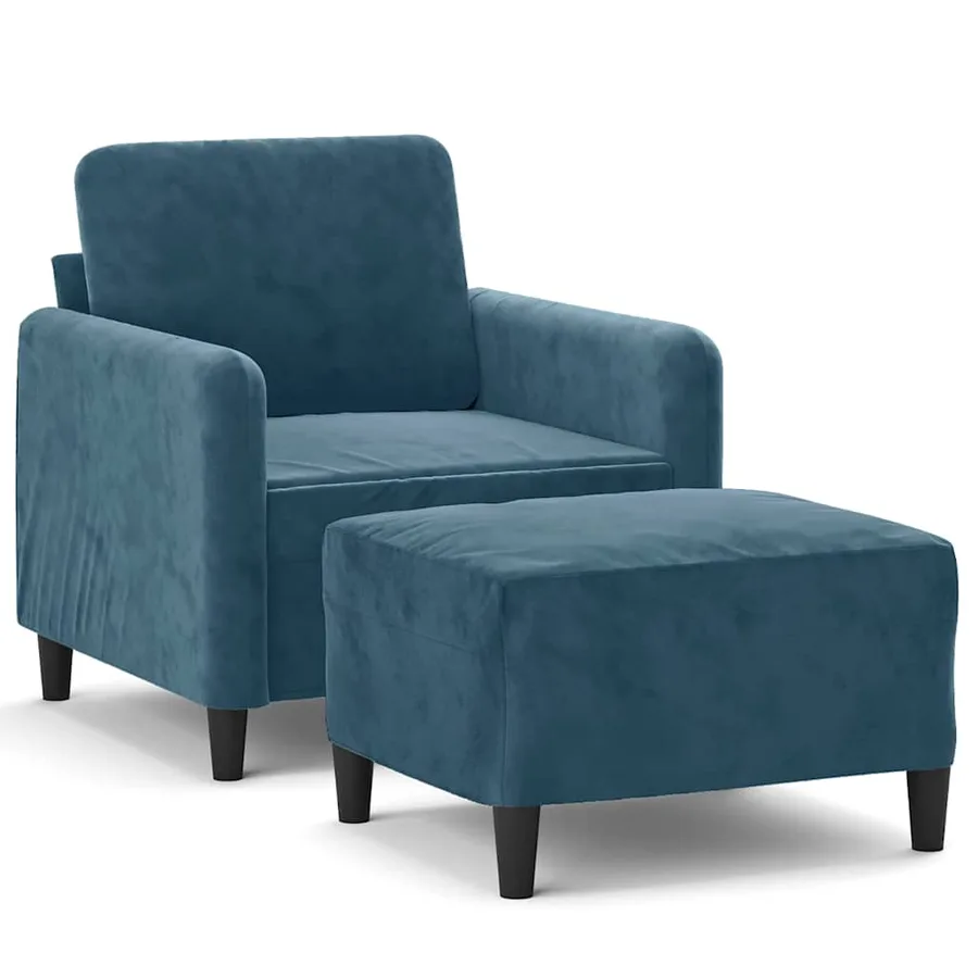 Fauteuil avec repose-pied Bleu 60 cm Velours - 2