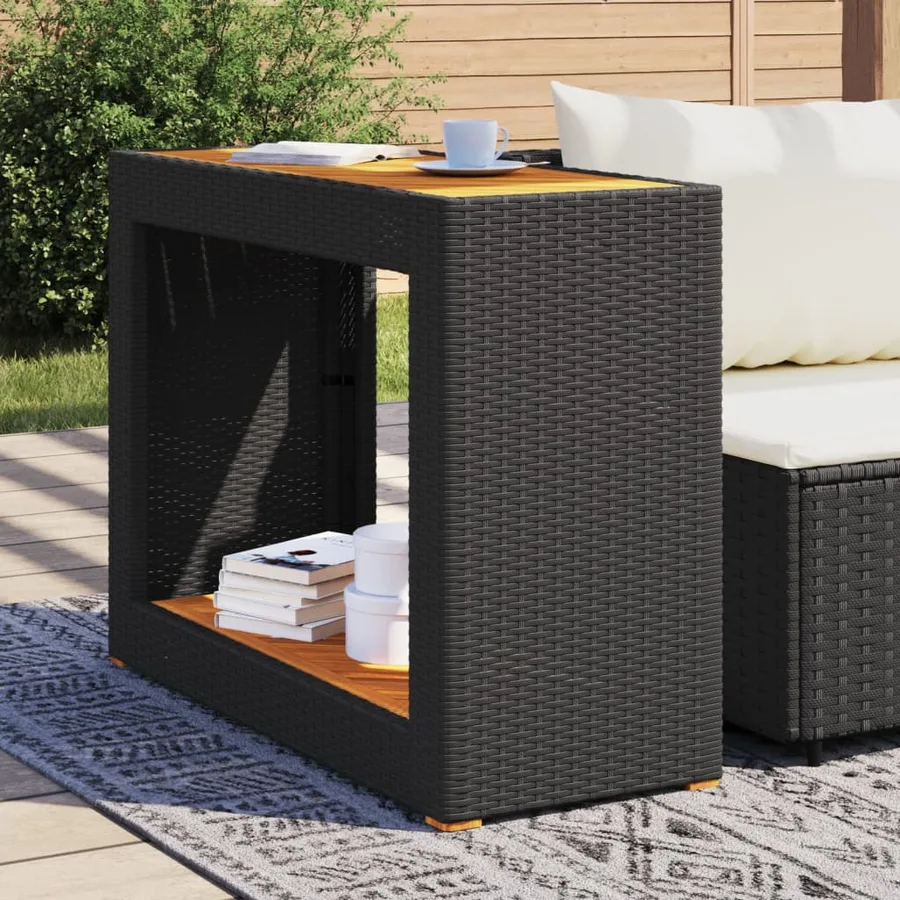 Table d'appoint de jardin dessus en bois noir 100x40x75 cm - 3