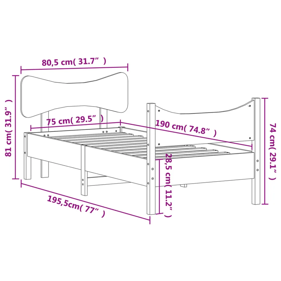 Cadre de lit sans matelas 75x190 cm bois de pin massif - 9