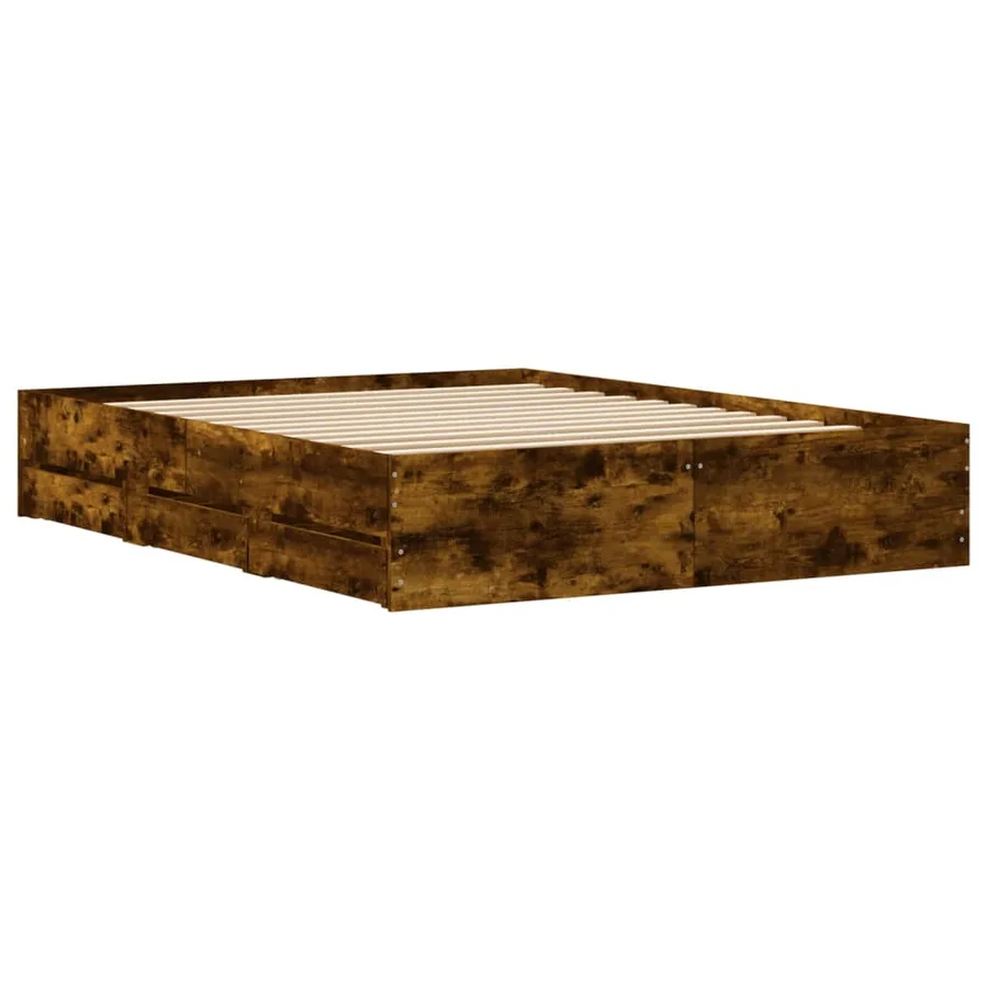 Cadre de lit avec tiroirs sans matelas chêne fumé 140x200 cm - 8