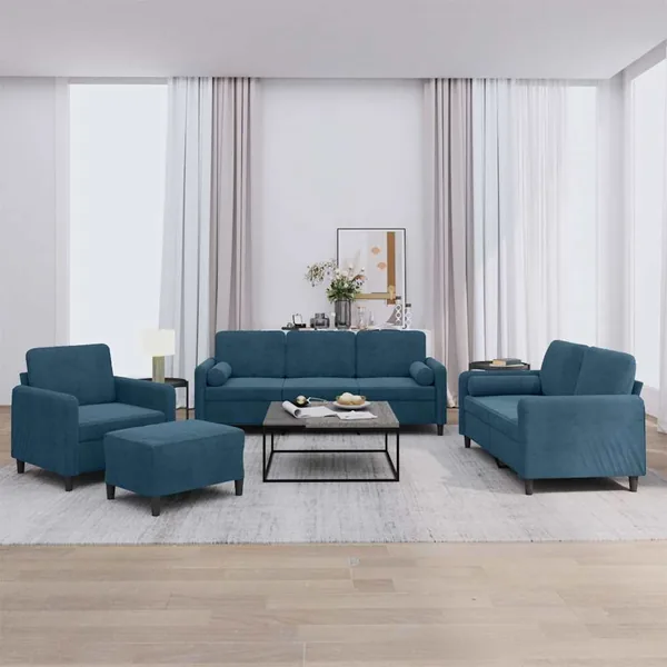 Ensemble de canapés 4 pcs avec coussins bleu velours