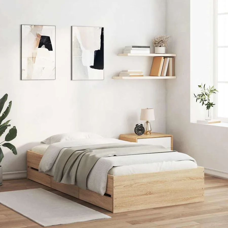Cadre de lit avec tiroirs sans matelas chêne sonoma 90x200 cm