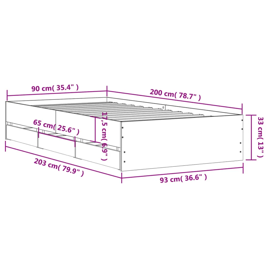 Cadre de lit avec tiroirs sans matelas blanc 90x200 cm - 11