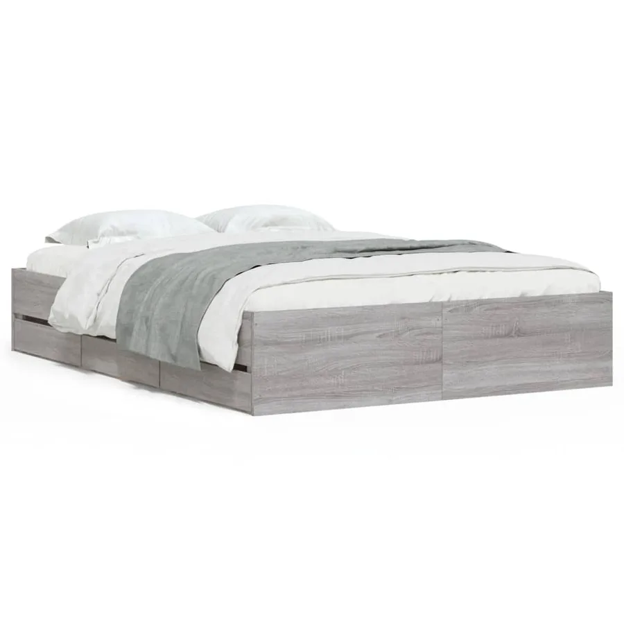Cadre de lit avec tiroirs sans matelas sonoma gris 135x190 cm - 2