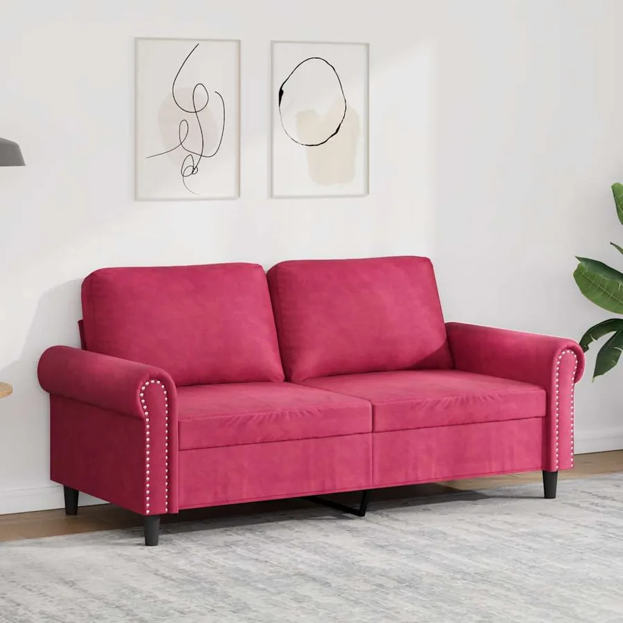 Canapé à 2 places Rouge bordeaux 140 cm Velours