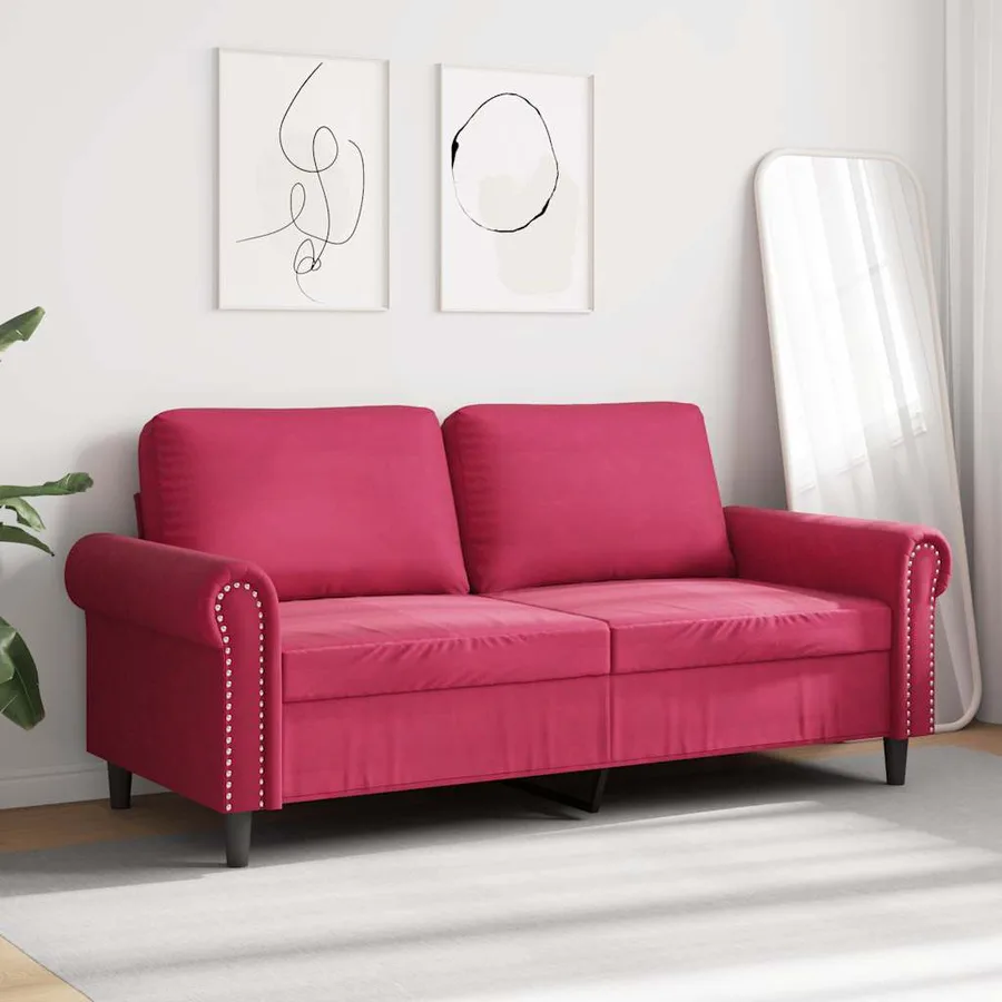 Canapé à 2 places Rouge bordeaux 140 cm Velours - 3