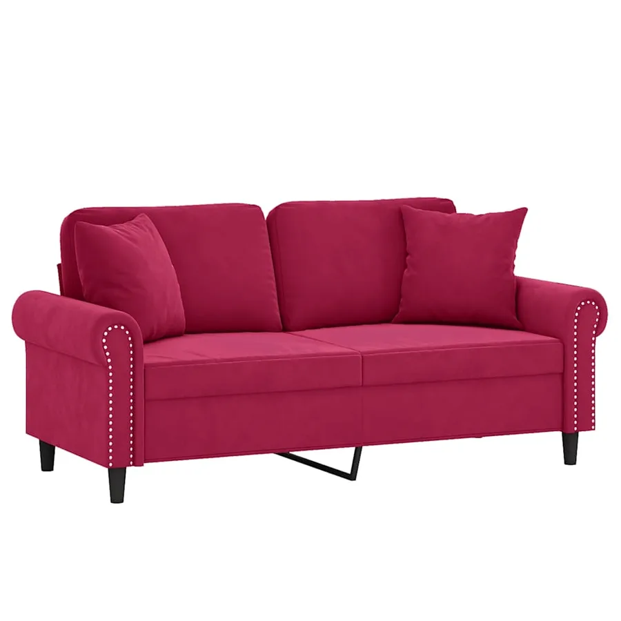 Canapé 2 places avec oreillers bordeaux 140 cm velours - 2