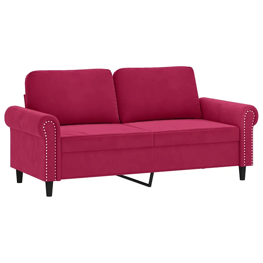 Canapé 2 places avec oreillers bordeaux 140 cm velours - 4